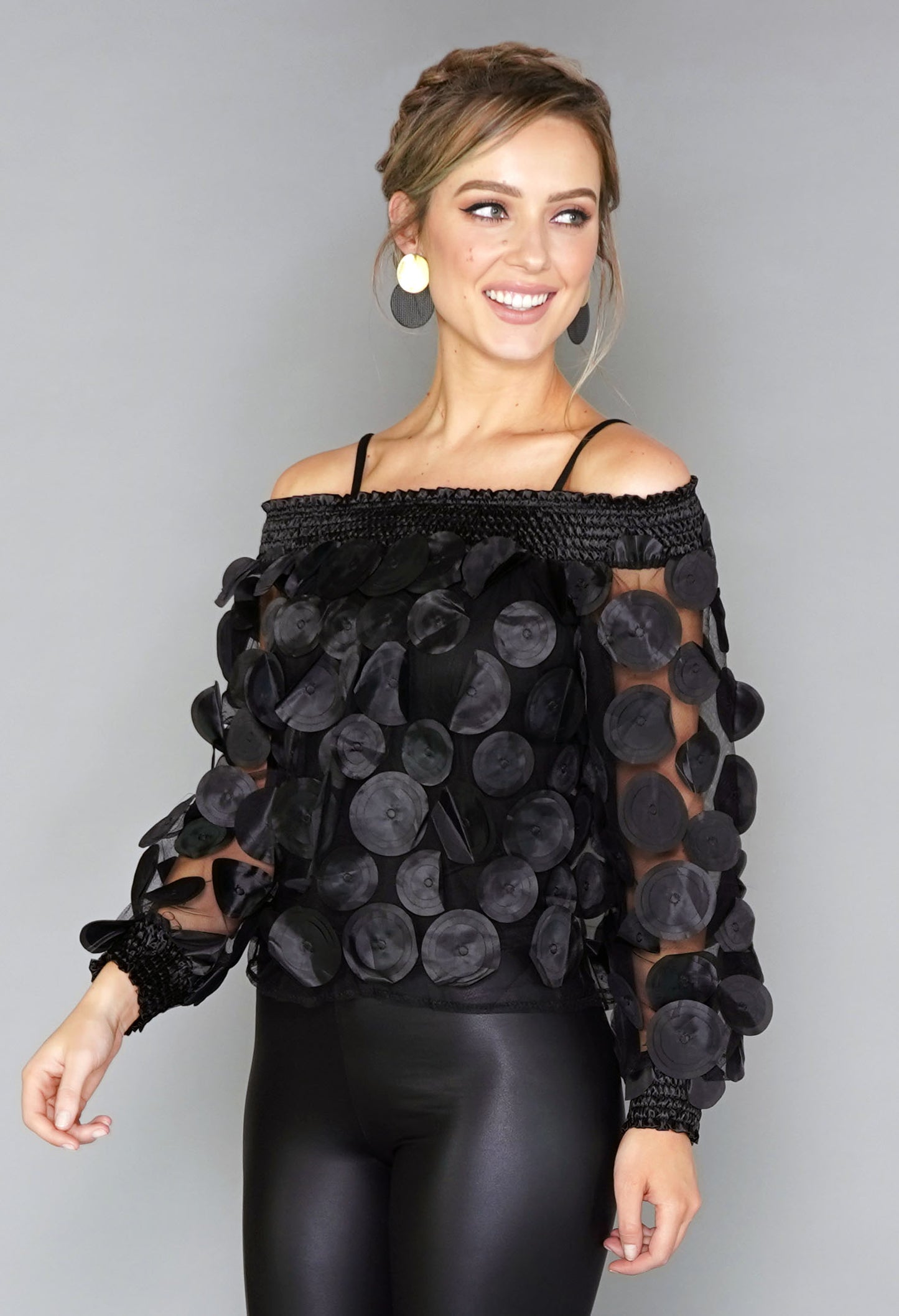 Black Circles Mesh Top with Vest