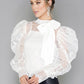 White Puff Sleeve Embroidered Mesh Top