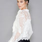 White Puff Sleeve Embroidered Mesh Top