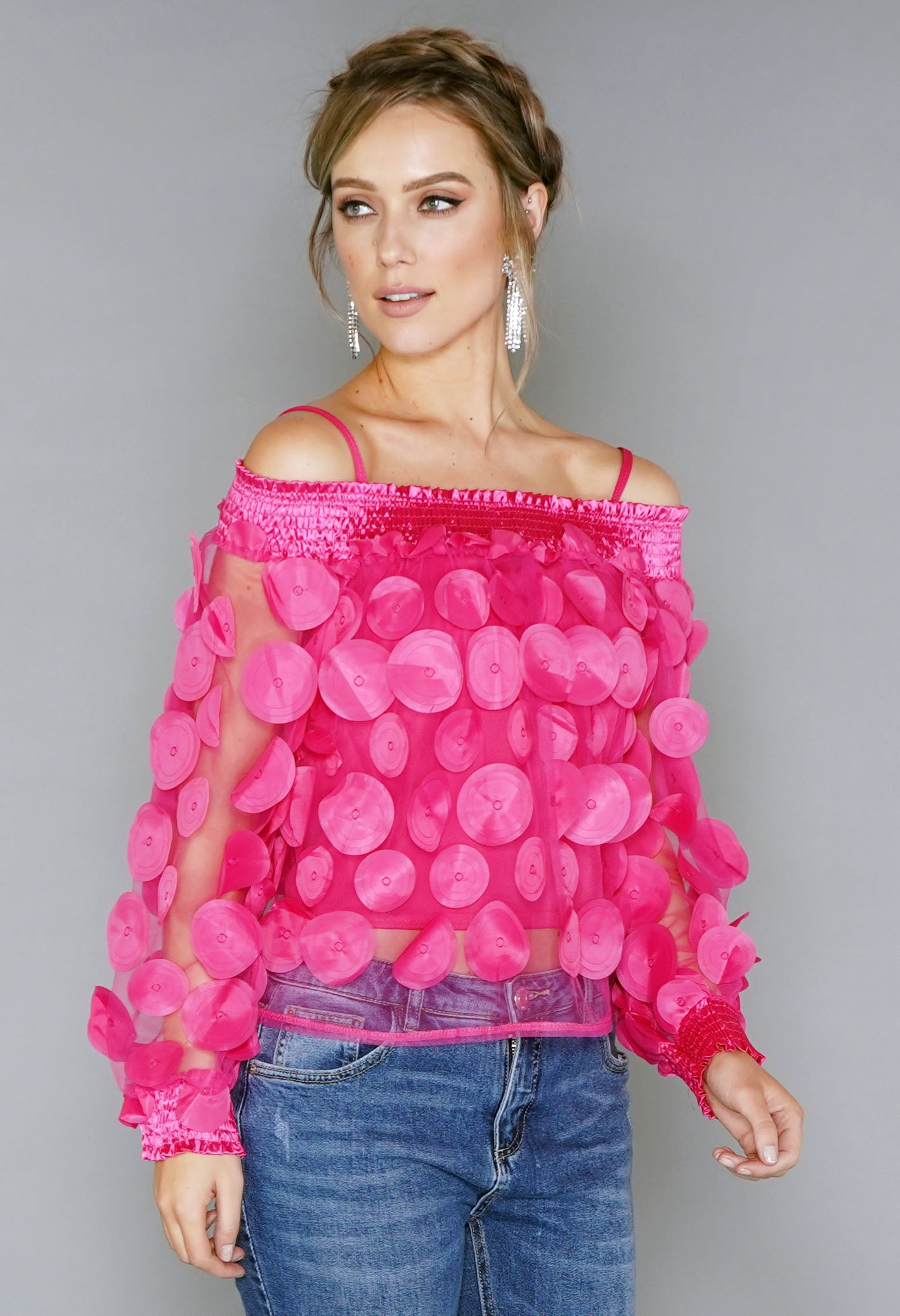 Fuschia Circles Mesh Top with Vest