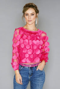 Fuschia Circles Mesh Top with Vest