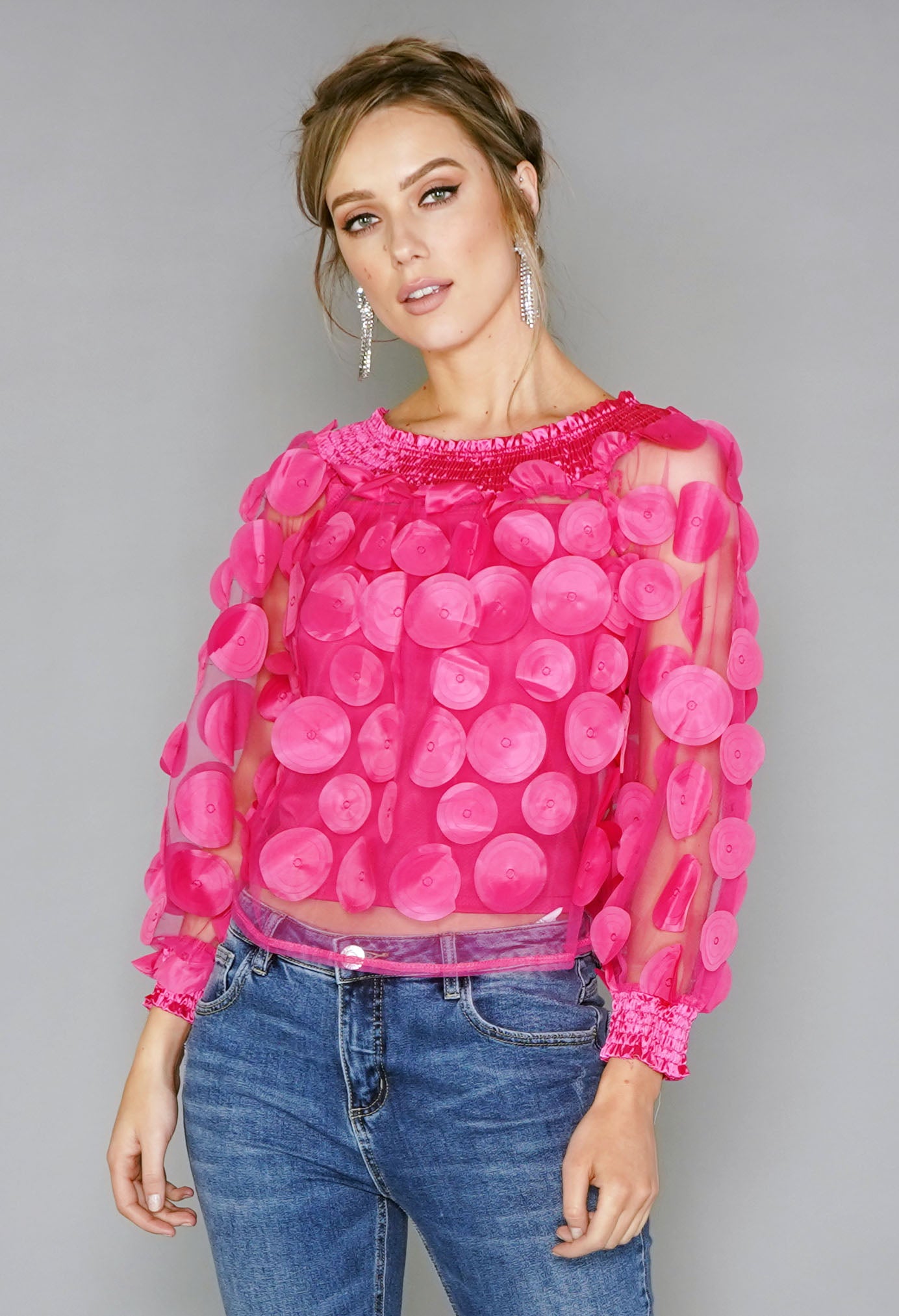 Fuschia Circles Mesh Top with Vest