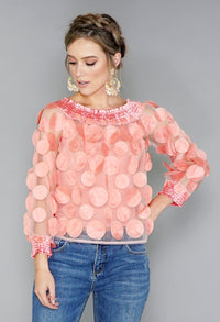 Coral Circles Mesh Top with Vest