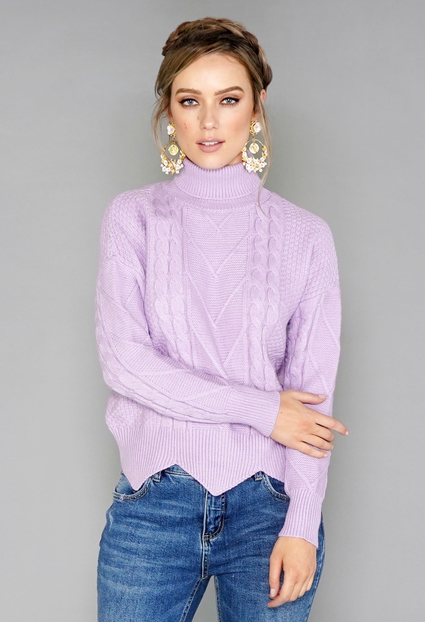 Lilac Cable Knit Turtleneck