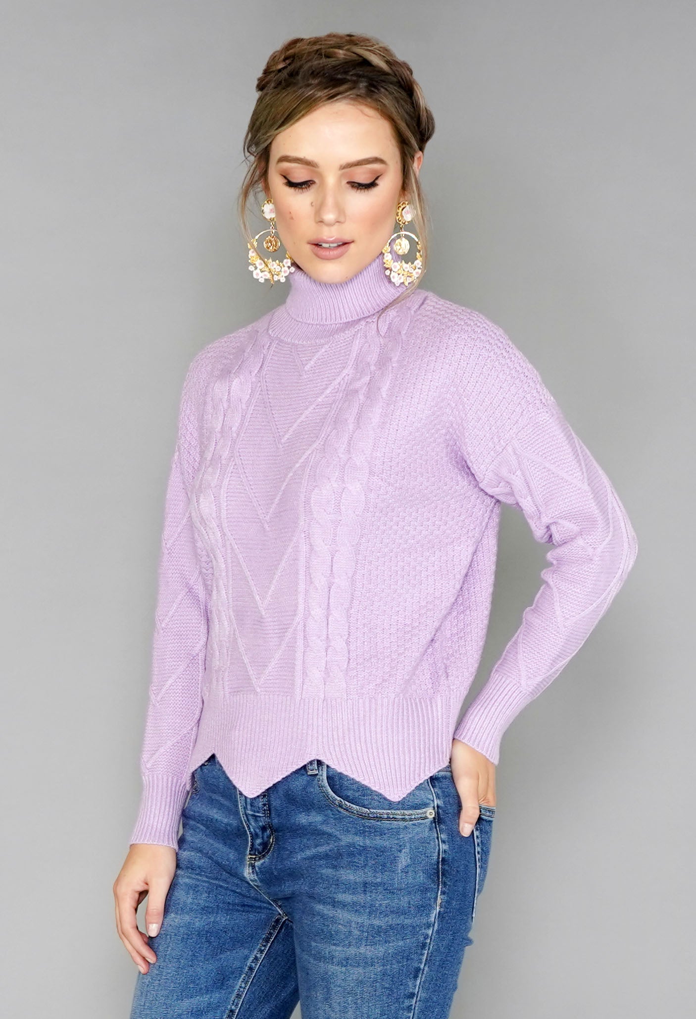 Lilac Cable Knit Turtleneck