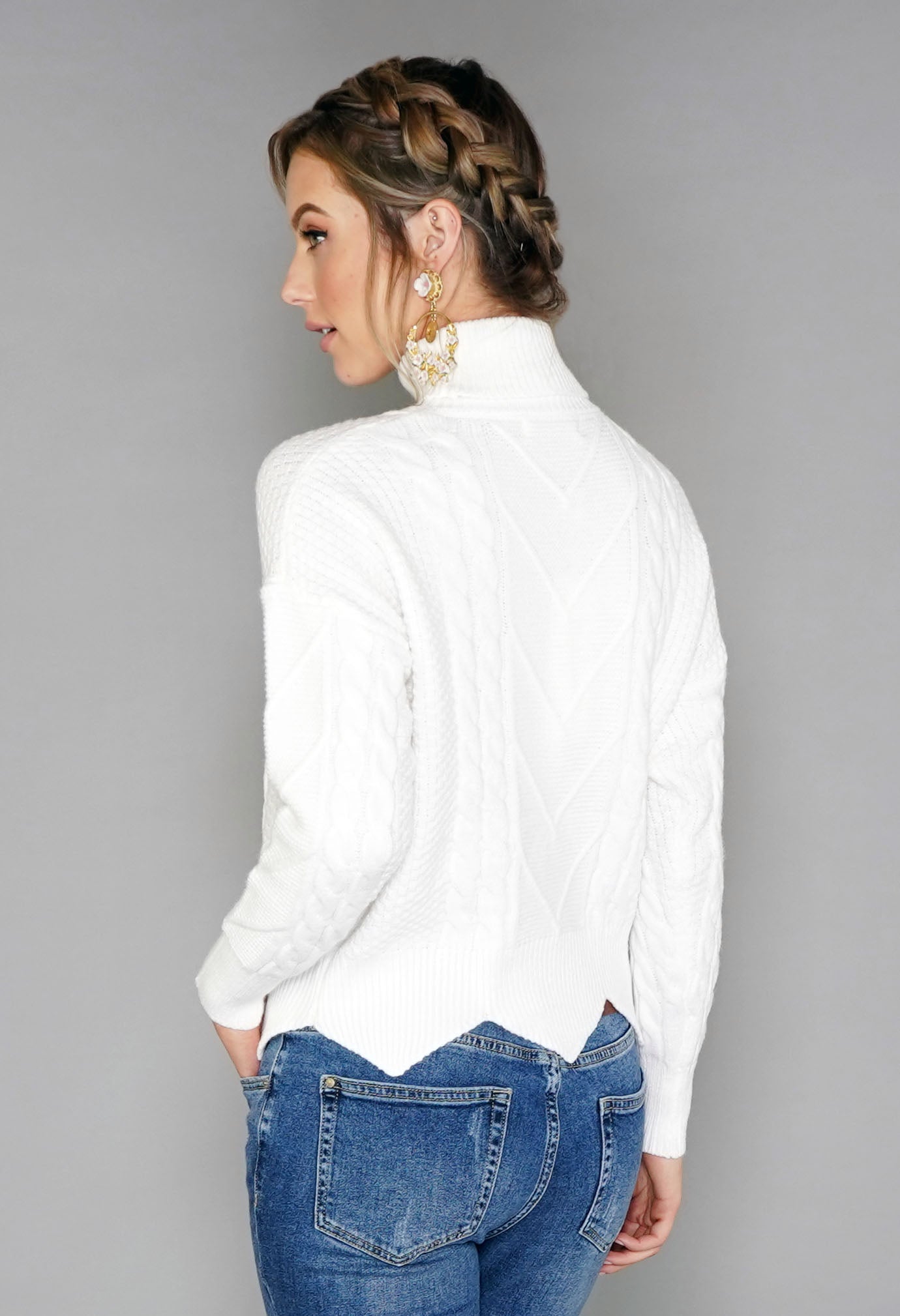 White Cable Knit Turtleneck