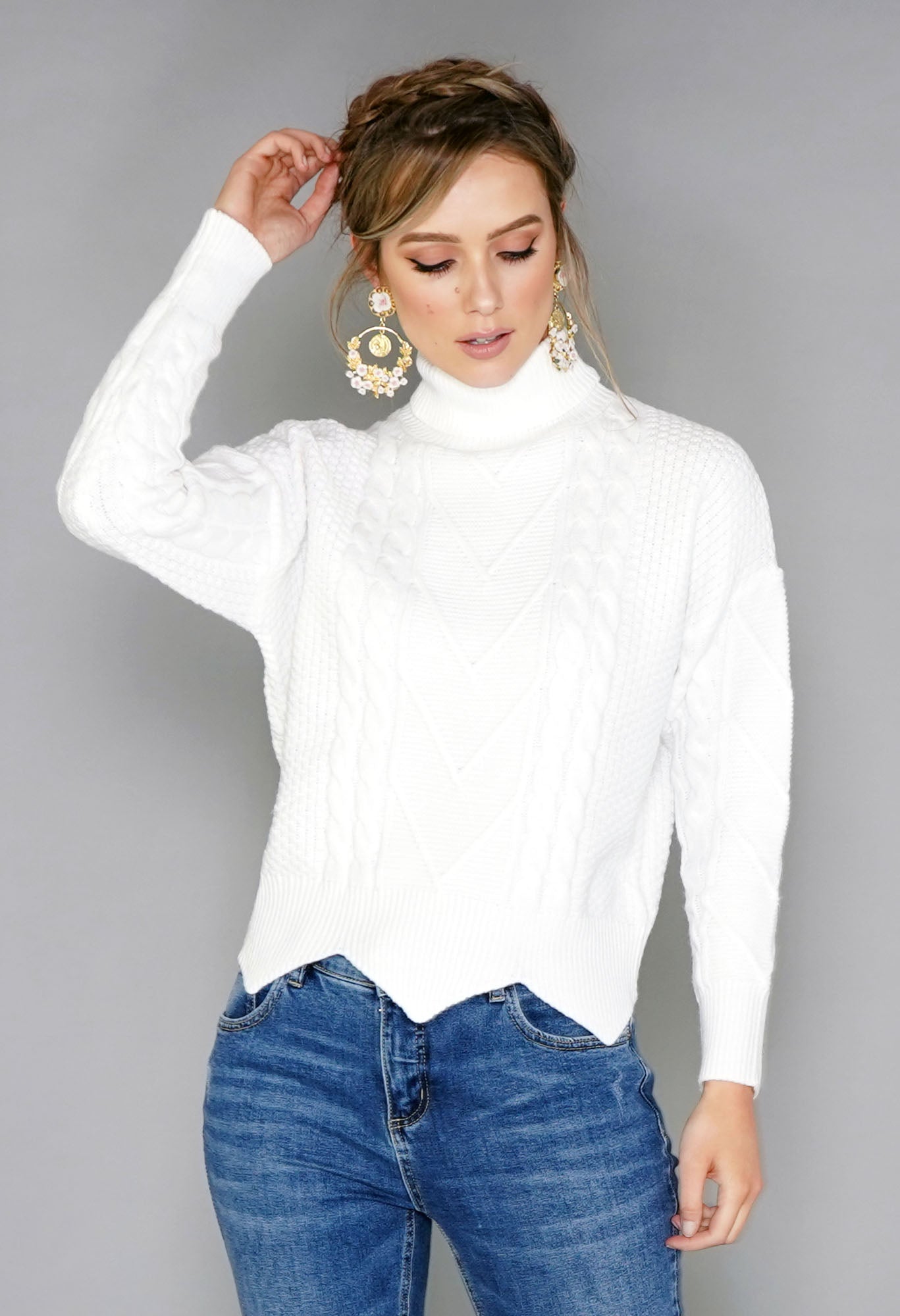 White Cable Knit Turtleneck