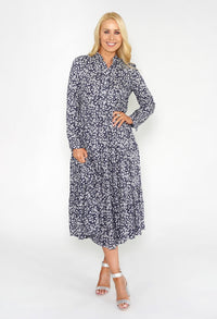 Navy Floral Shirt Midi Dress