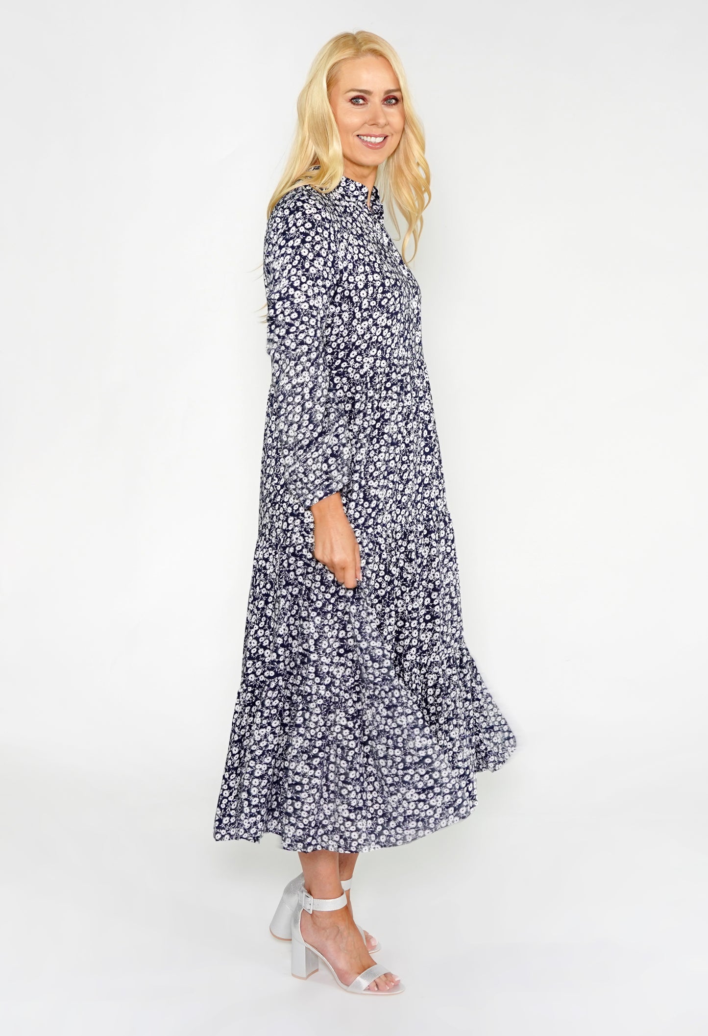 Navy Floral Shirt Midi Dress