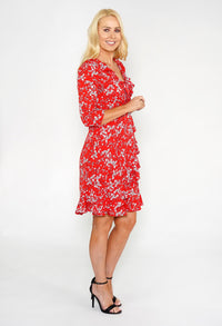 Red Frill Detail Floral Dress