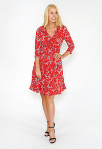 Red Frill Detail Floral Dress