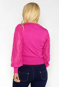 Pink Jumper with Textured Lace Sleeve