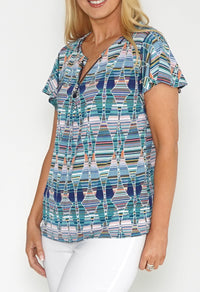 Printed Top with Necklace Detail