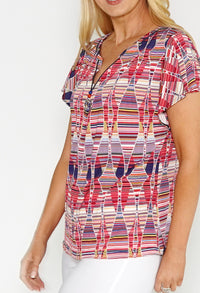 Twist Printed Top with Necklace Detail