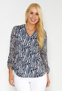 Navy Animal Print Top-1