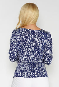 Navy Polka Dot Drape Top