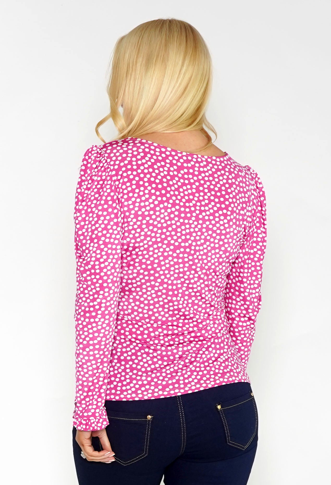 Pink Polka Dot Drape Top