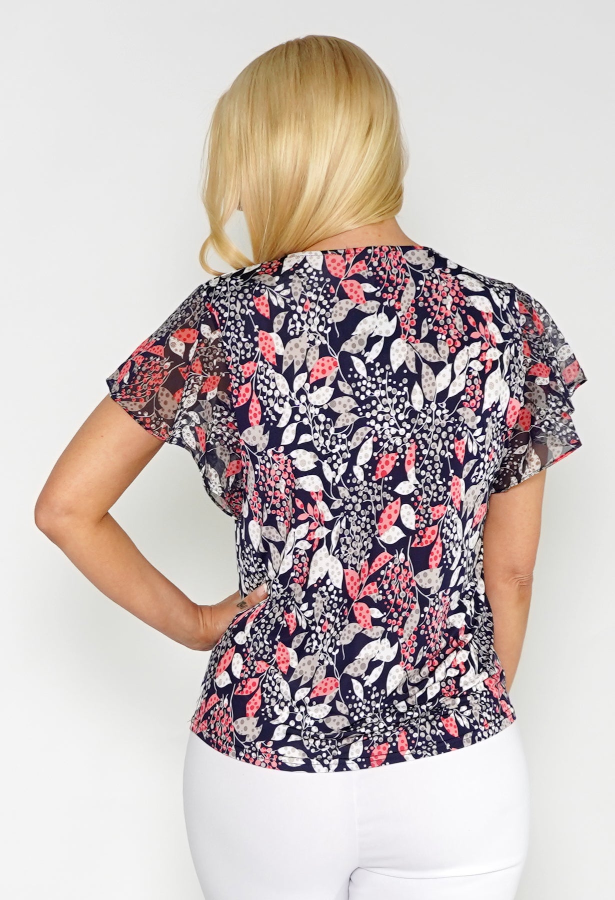 Printed Top with Flutter Sleeves