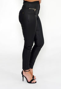 Black High Waisted Coated Trousers