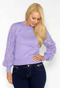 LILAC JUMPER WITH TEXTURED LACE SLEEVE