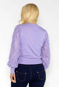 LILAC JUMPER WITH TEXTURED LACE SLEEVE