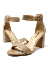 NUDE CROC PRINT BLOCK HEEL SANDAL