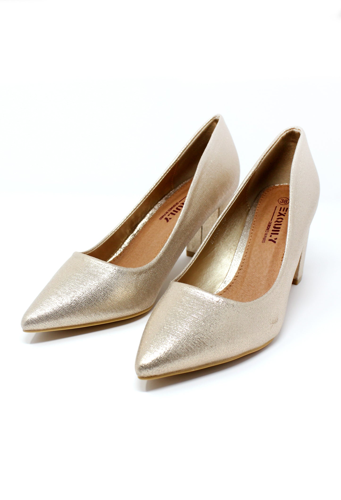 Gold Pointed Block Heel