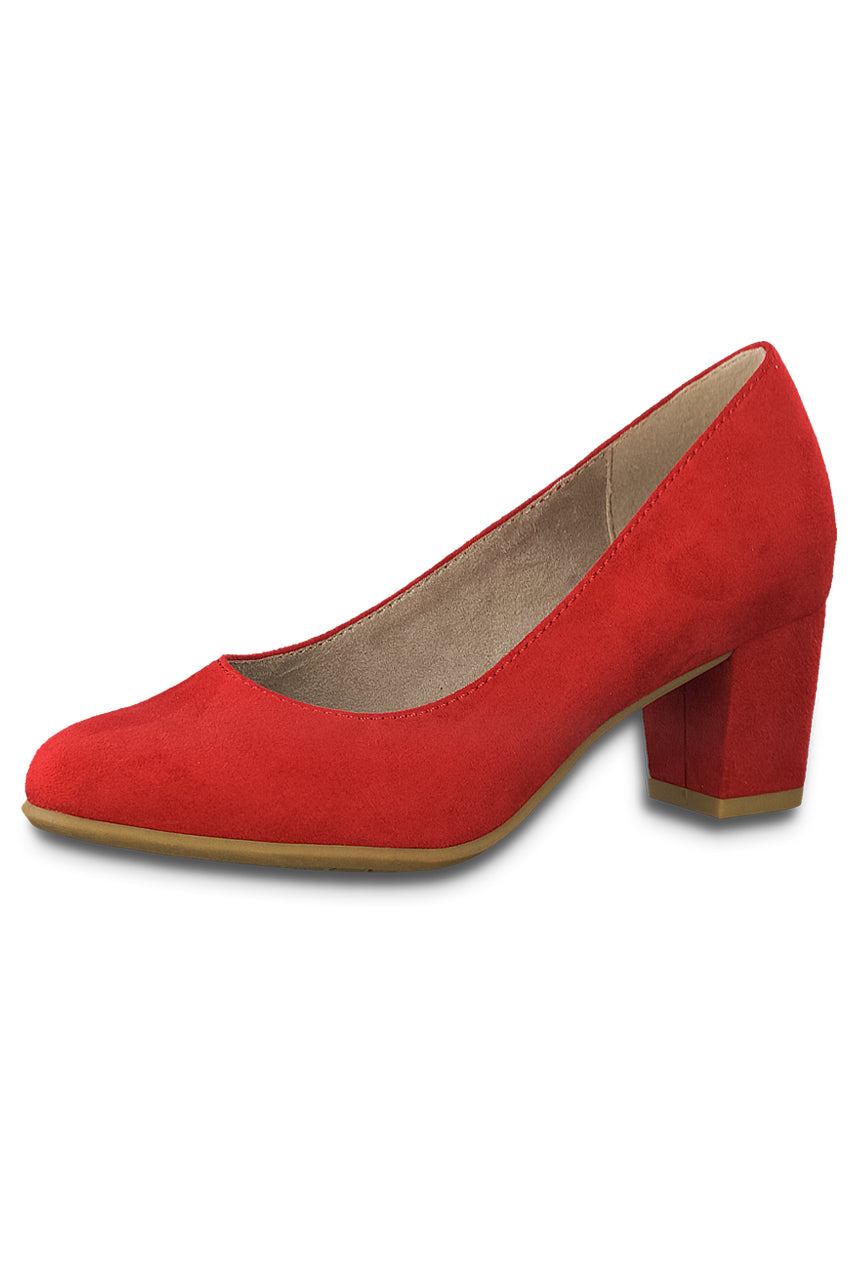 Red Microfibre Block Heel Court Shoe