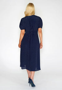 Navy Polka Dot Buttoned Dress