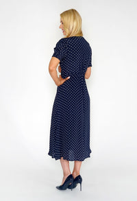 Navy Polka Dot Buttoned Dress