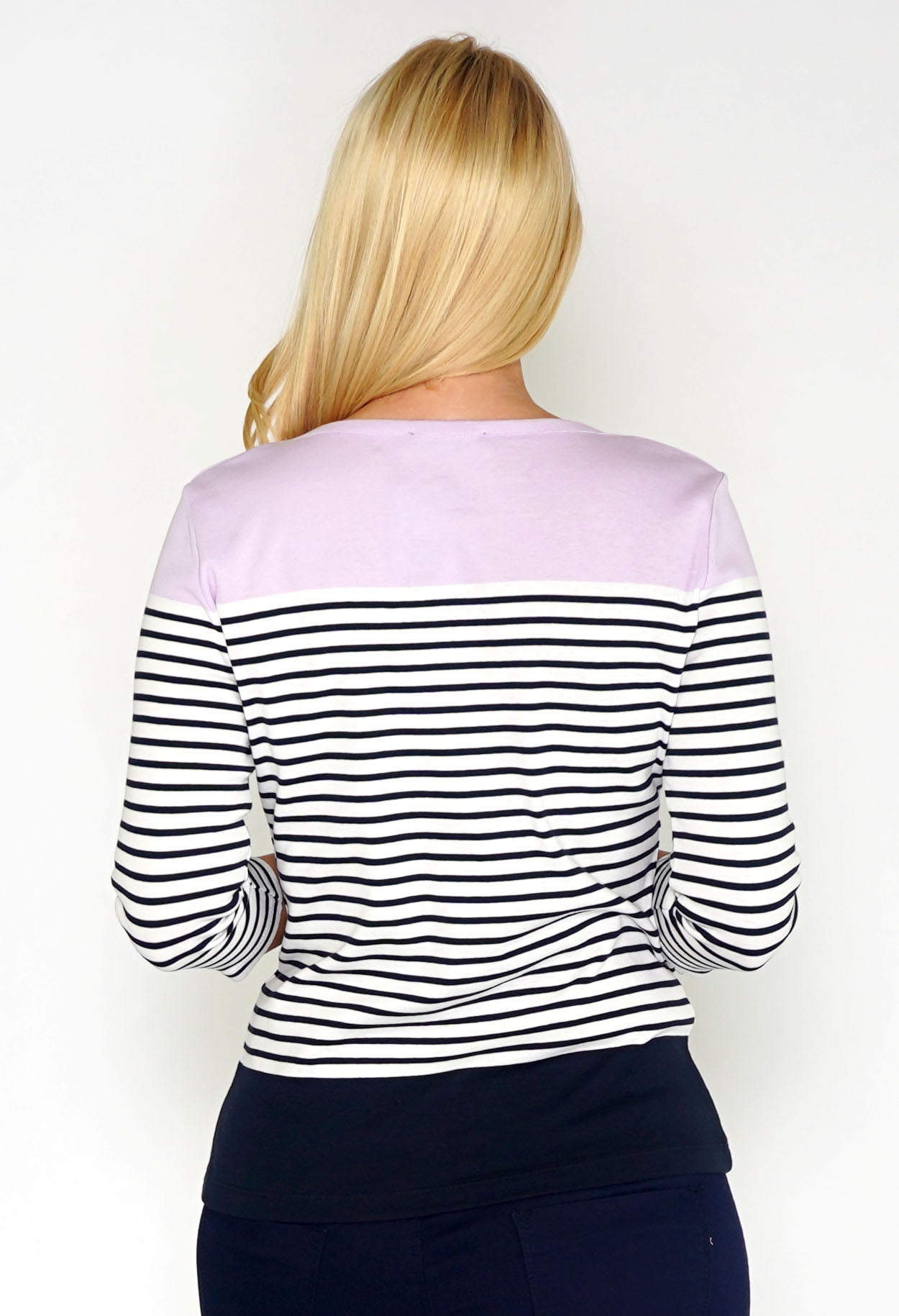 Stripe Top with Shoulder Button Detail