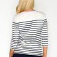 Navy and White Striped Top with Lilac Button Sleeve Detail