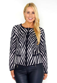 Navy and Pink Zebra Zip-up