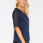 Navy Tulle Sleeve Top