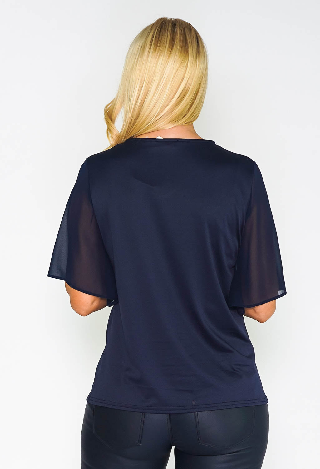 Navy Tulle Sleeve Top