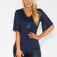 Navy Tulle Sleeve Top