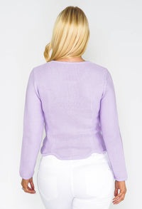 Lilac Cardigan with Scalloped Hem