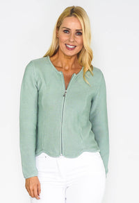 Sage Cardigan with Scalloped Hem