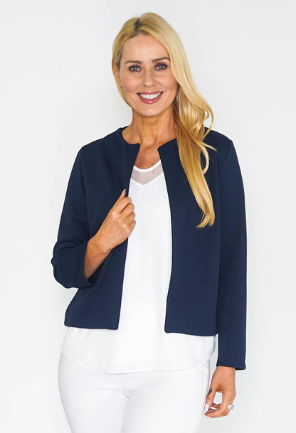 NAVY TEXTURED CROPPED JACKET