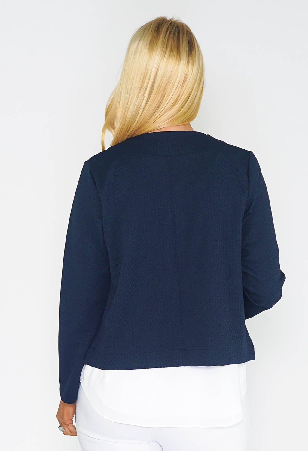 NAVY TEXTURED CROPPED JACKET