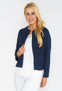 NAVY TEXTURED CROPPED JACKET