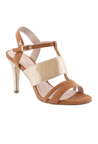 Tan High Heel Instep Strap Shoe