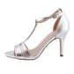 Silver High Heel T Strap Shoe