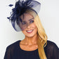 Navy Mesh and Feather Fascinator