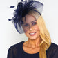 Navy Mesh and Feather Fascinator