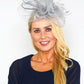 FascinatorGrey Mesh and Feather Fascinator