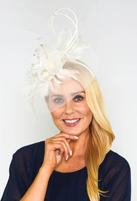 Ivory Mesh and Feather Fascinator