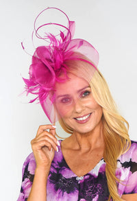 Fuschia Mesh and Feather Fascinator