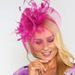 Fuschia Mesh and Feather Fascinator