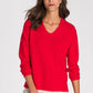 V NECK JUMPER WITH DIAGONAL KNIT RED